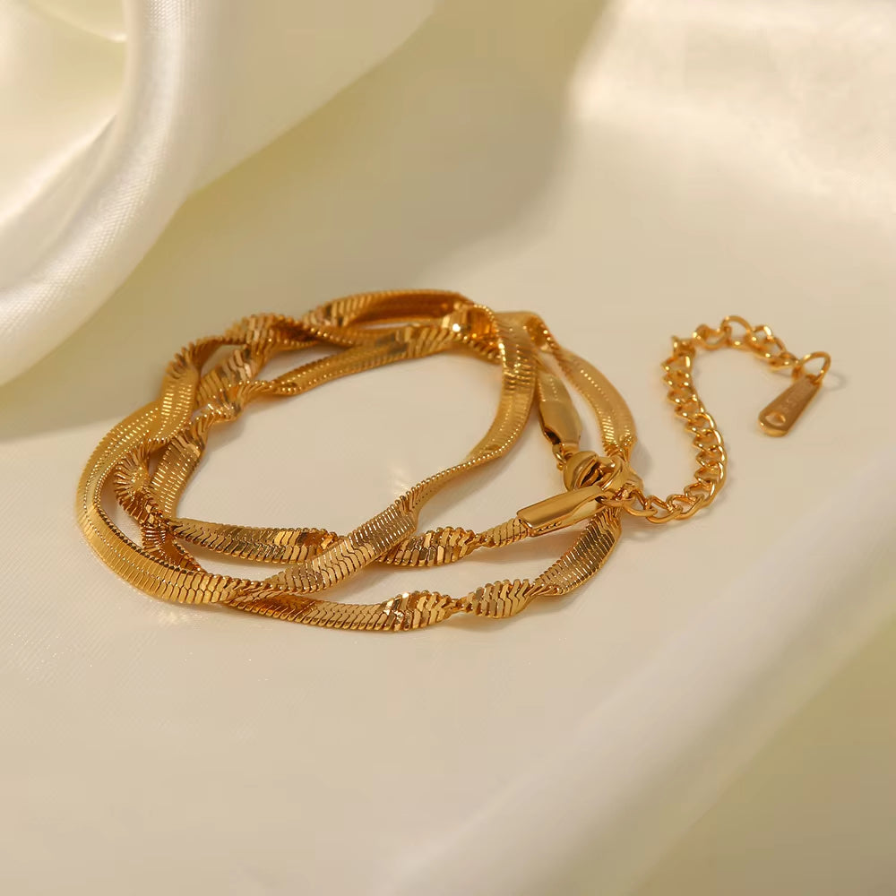 Minimalism 18K Gold Plated Stainless Steel Necklace Jewelry Set 3Mm Twist Snake Chain Bracelet for Women