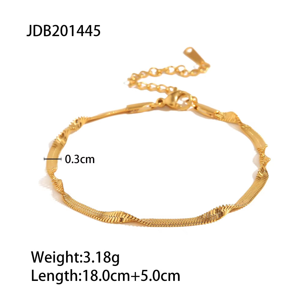 Minimalism 18K Gold Plated Stainless Steel Necklace Jewelry Set 3Mm Twist Snake Chain Bracelet for Women