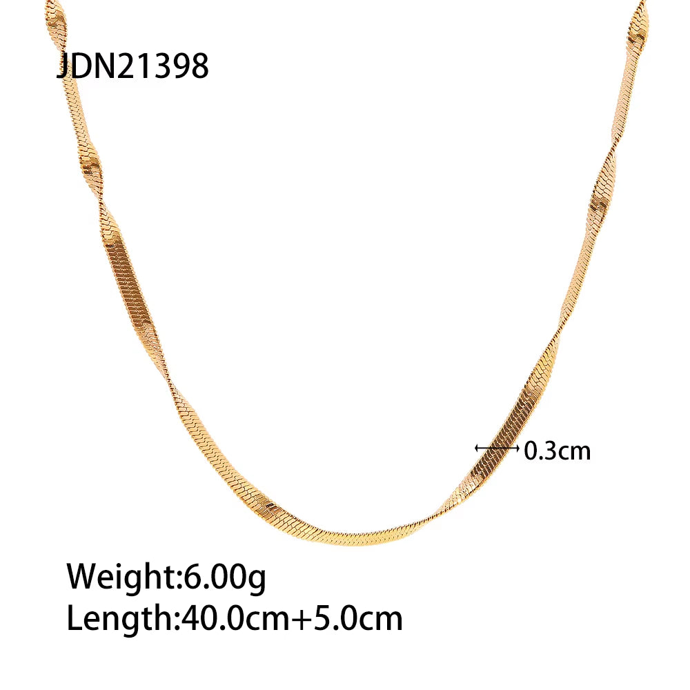 Minimalism 18K Gold Plated Stainless Steel Necklace Jewelry Set 3Mm Twist Snake Chain Bracelet for Women